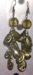 Golden beaded fish hook charm earring with gold lady figure and glass beads design