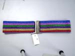 Wholesale China online gift shop supplying fun fashion belt with rainbow colors and clasp set at front.  
