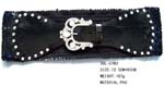 China manufactering fashion warehouse supplying online wholesale accessories. Fun black and navy blue belt made from PVC and sequin strap has silver studs outlinning strap and crown shaped sparkling buckle.