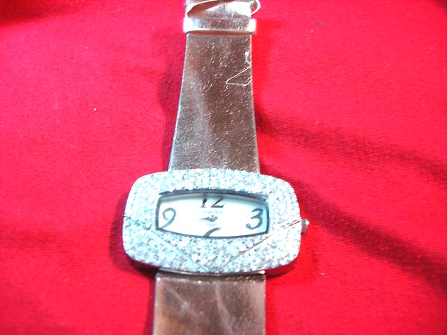 Contemporary gift exchange factory - Brown strap on glamour watch with cz stone inlaid in large rectangle frame