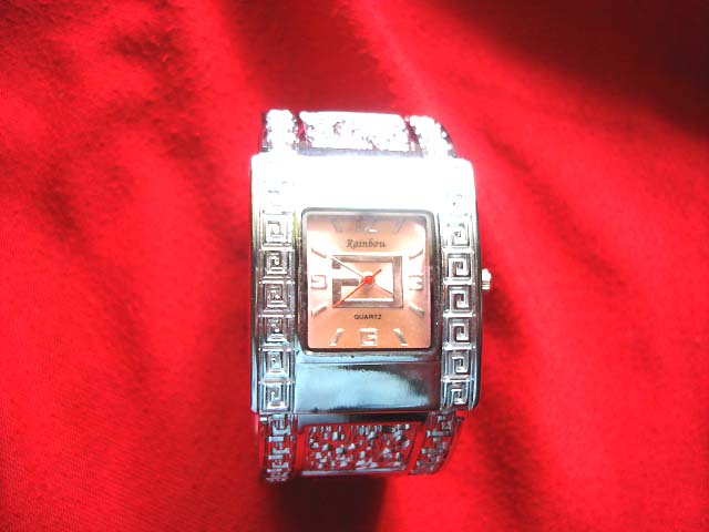Direct Ladies silver watch with squared spiral design frame and vintage etchings bangle bracelet  wholesaler
