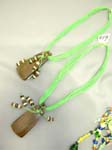 Beach style jewelry express import distributor wholesales Teen summer green cord necklace with wooden bead decor and sculpted wood pendant in rectangle design 