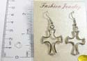 Fashion cut-out curvy cross earring with mini clear cz stone embedded on each sides, fish hook backing