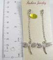 Long fashion chain earring with dragonfly dangle hanging on bottom, multi mini clear cz embedded