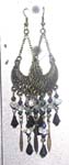 Ladies Chandelier earring motif moon shape in black silver with clear rhinestone and sword shape drop design