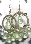 Twist line circular and heart shape fish hook earring holding multi cut-faced green beads design