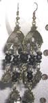 Fish hook Victorian style triangle earring with black beads holding multi sunflower design