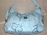 Blue flower ladies leather handbag with embroidery and shiny chips design