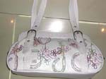 White leather embroidery women's purse with floral garden design