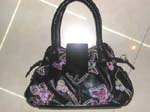 Black leather women's purse with embroidery multi color flower design