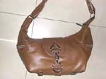 Brown women's purse with double round chain and clear cz inlaid