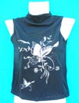 Fantasy apparel factory supply store wholesales Womens sleeveless fashion T-shirt with white butterfly print on front