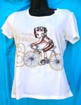 Crafted online apparel wholesale factory. Bicycle design womens t-shirt in white