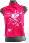 Fashion import wholesale retailer manufactures Hot pink tank top with high collar and white butterfly design on front from China