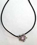 China wholesale fashion necklace suppliers selling Small Blue, green, and purple cz gemstones with a around a large cz crystal inlaid in flower pendant