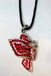 Made in China relipca diamond jewelry sold online at wholesale price.  Butterfly pendant necklace from side view with multiple mini ruby red cz stones embedded in body and in wings of insect