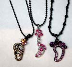 Import cz necklace jewelry agent supplies Foot and fancy shoe designed cz pendants hanging from black beaded necklace 