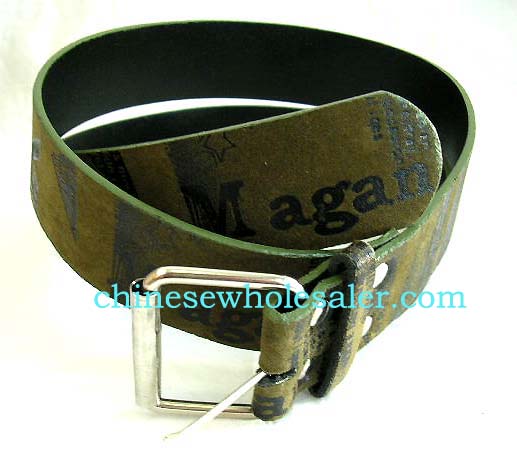 Belts supplied by China wholesale international distributor. Buy cool Imitation army green leather belt with grey lettering and metal buckle.  
        