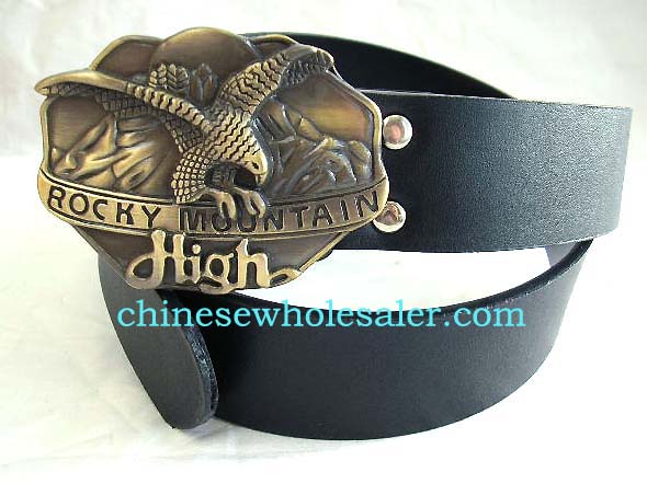 Belts supplied online at wholesale price from China distribution exporter. Black imitation leather belt with eagle on 