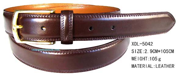 Online international fashion exporting company supplying made in China products. Mens dark leather belt with imitation gold plated buckle. 