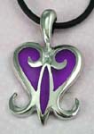 Fashion costume jewelry supplies retail stores.  Black cord fashion necklace with purple colored heart designed pendant