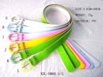 China fashion accessory importing company distributes fun PVC belts that come in assorted colors and have translucent colored buckle.