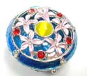 Enamel jewelry box with 5 pinky flower forming a big flower pattern in blue color and mini pink flower inlaid around, magnet lock design