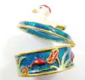 Enamel jewelry box motif a white duck on the lid with red flower and grass inlaid around, enamel in purple color