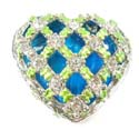 Enamel jewelry box motif heart shape and web pattern inlaid with green and silver color