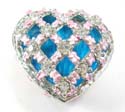 Enamel jewelry box motif heart shape and web pattern inlaid with pinky and silver color