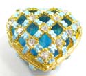 Enamel jewelry box motif heart shape and web pattern inlaid with blue and gold color