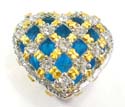 Enamel jewelry box motif silver heart shape and web pattern inlaid with yellow and silver color