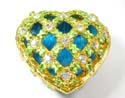 Enamel jewelry box motif silver heart shape and web pattern inlaid with green and gold color