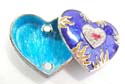 Heart shape enamel jewelry box with double heart and fire pattern inlaid, enamel in purple color, magnetic lock design
