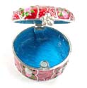 Enamel jewelry box motif pink and white flower in triple section with enamel in red color