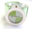 Slap bracelet fashion bangle wrist-watch circular clock face with green and silver design