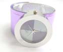 Slap bracelet fashion twisted color bangle wrist-watch circular clock face with purple and silver design