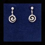Lady gemstone jewelry wholesale store distributes cz earrings online. Cz stone studs hold rhodium plated spiral figure. 
