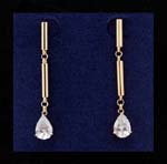 Women style gemstone jewelry distributor sells cz earrings and gifts at discount prices. Simulated diamonds dangling from faux gold plated pole