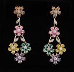 Women gift store supplier distributes wholesale jewelry from China mmanufactory. Floral pattern earings made from multicolored cz stones in diamond shape design. 