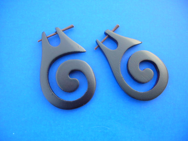 Quality natural wood earrings in spiral shaped hanging from post - gift manufacturing dealer