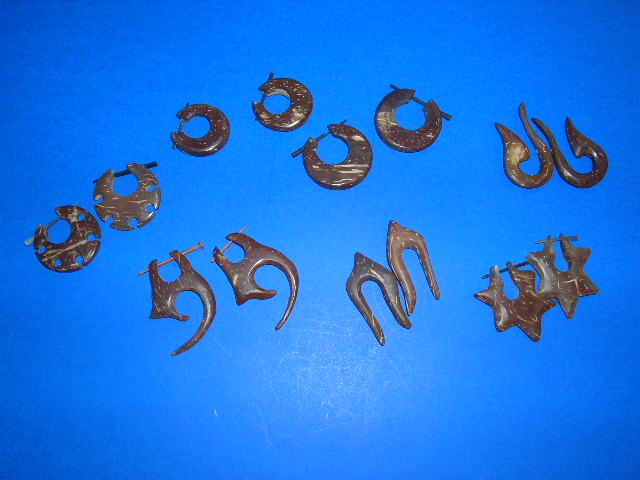 Indonesian artisan crafted coconut wood earrings with 16G/1.2mm posts - outsourcing jewellry dealer