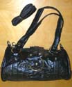 Crinkle black PVC leather handle purse