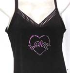 Black teen's fashion tank top with sparkle sequin heart love pattern