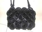 Puff square black leather chips handbag