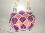 Ball shape purple and pinky color lady's handbag with multi leather chips design 