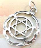 Sterling silver pendant in handcrafted mystic double triangle in circle with wavy edge design