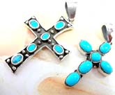6 oval shape turquoise stone forming cross  sterling silver pendant