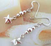 Beaded French hook style earring with hanging star on the bottom made with sterling silver 