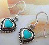 Heart shape sterling silver French hook style earring with turquoise and mini silver ball inlaid